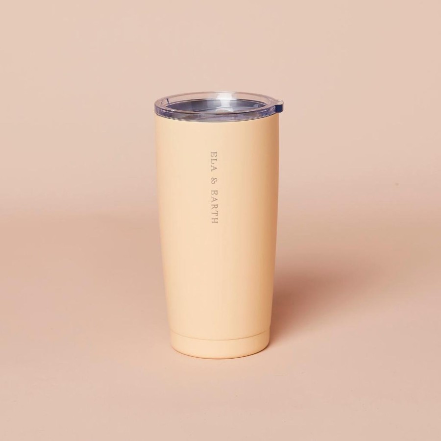 Ela & Earth Butter-Yellow Smoothie Cup Set (With Gold Straws) - 590Ml / 20Oz | Drink Insulated Tumblers + Straw Sets