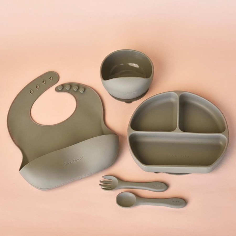 Ela & Earth Willow-Green 5-Piece Silicone Baby Dinnerware Set | Lifestyle Baby Feed + Drink + Toys