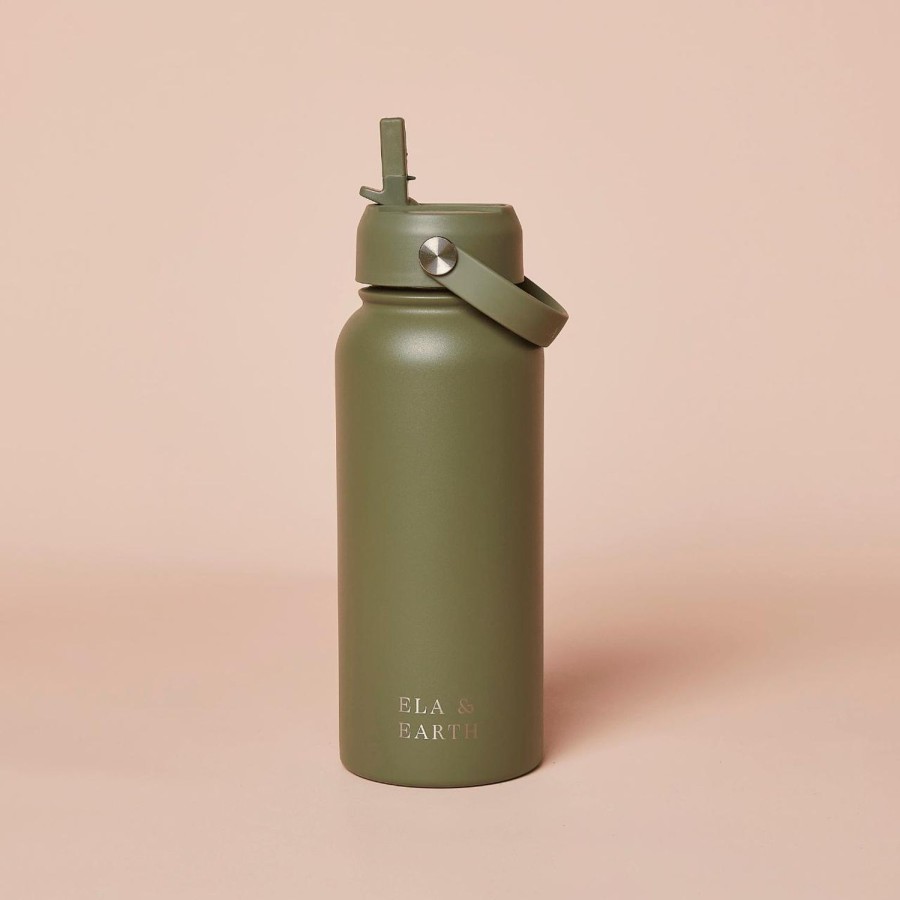 Ela & Earth Olive Green Insulated Water Bottle - 1000Ml | Drink 1 Litre Water Bottles