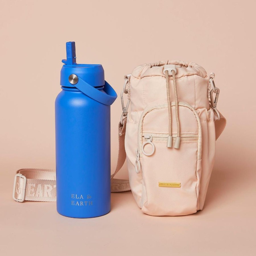 Ela & Earth Milky White Water Bottle Bag + Electric Blue Water Bottle (1000Ml / 34 | Water Bottle Bags