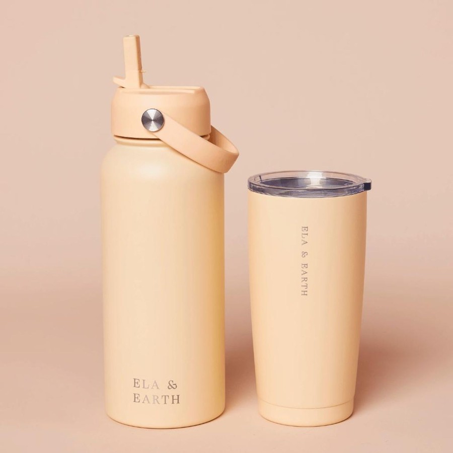 Ela & Earth Butter Yellow - 1 Litre Water Bottle + 20Oz Tumbler Set | Drink 1 Litre Water Bottle + Tumbler Set