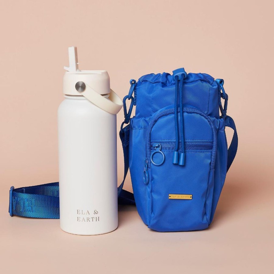 Ela & Earth Electric Blue Water Bottle Bag + White Water Bottle (1000Ml / 34Oz) Se | Water Bottle Bags