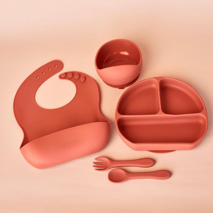 Ela & Earth Dusty-Terracotta 5-Piece Silicone Baby Dinnerware Set | Lifestyle Baby Feed + Drink + Toys