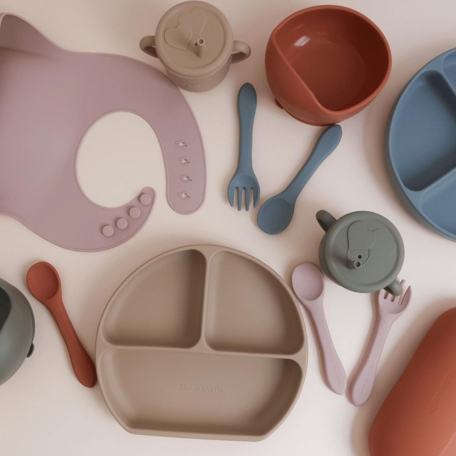 Ela & Earth Dusty-Terracotta 5-Piece Silicone Baby Dinnerware Set | Lifestyle Baby Feed + Drink + Toys