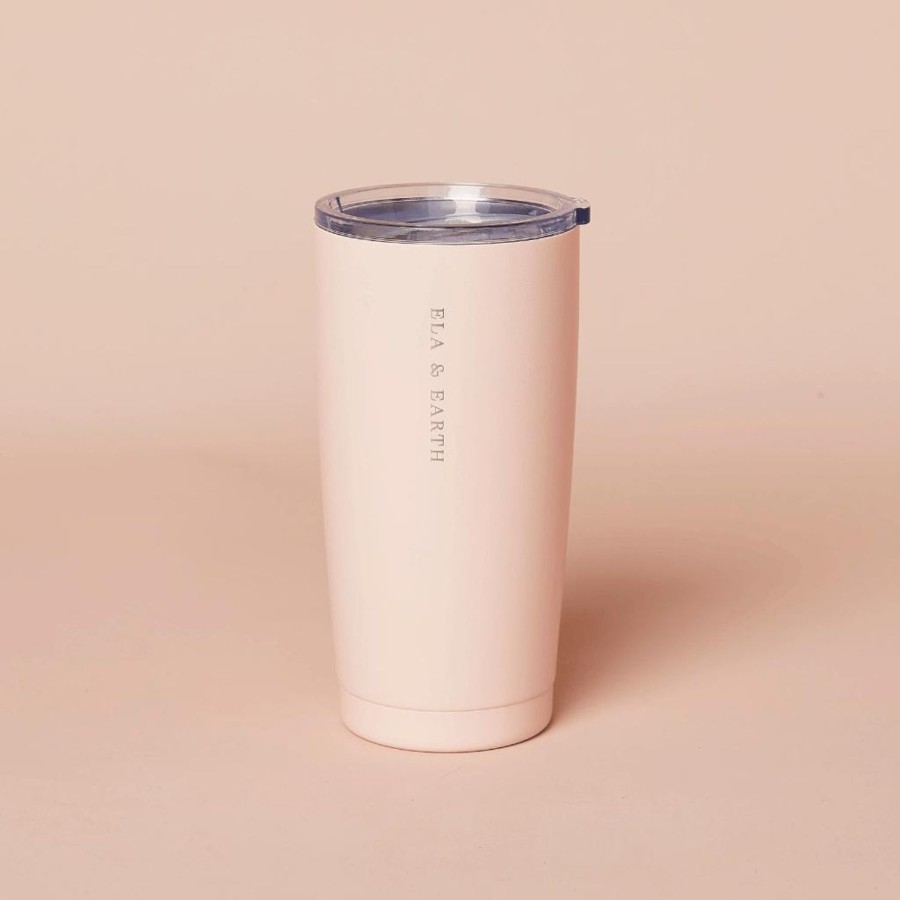 Ela & Earth Blush-Pink Insulated Tumbler Set (With Gold Straws) | Drink Insulated Tumblers + Straw Sets