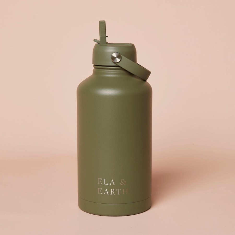 Ela & Earth Olive-Green Insulated Water Bottle - 1800Mls | Drink 1.8 Litre Water Bottles