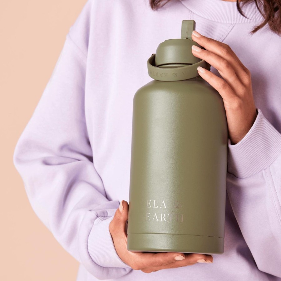 Ela & Earth Olive-Green Insulated Water Bottle - 1800Mls | Drink 1.8 Litre Water Bottles