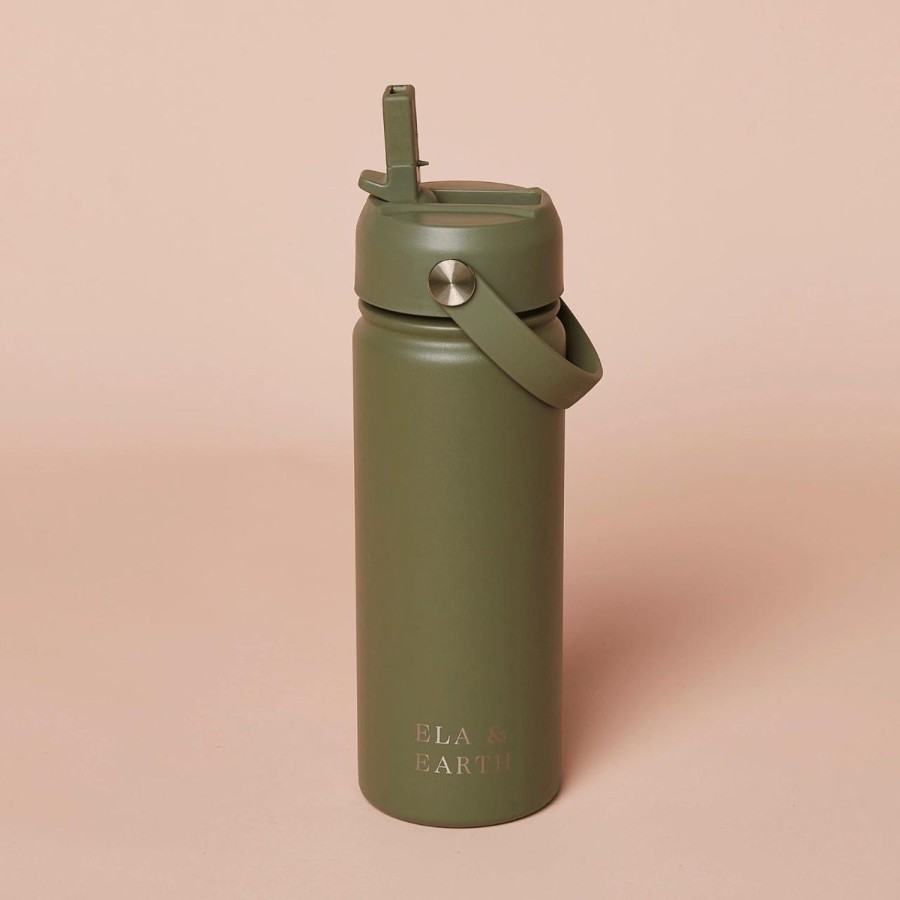 Ela & Earth Olive-Green Insulated Water Bottle - 550Ml | Drink 550Ml Water Bottles