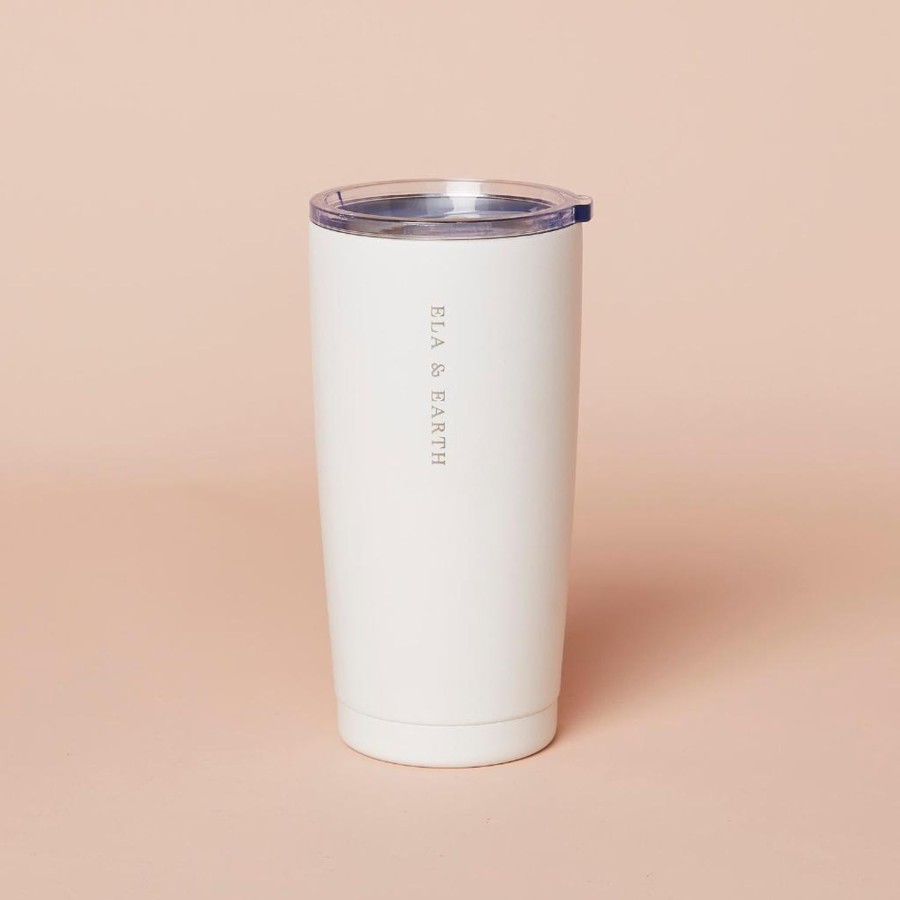 Ela & Earth White Insulated Tumbler Set (With Silver Straws) | Drink Insulated Tumblers + Straw Sets