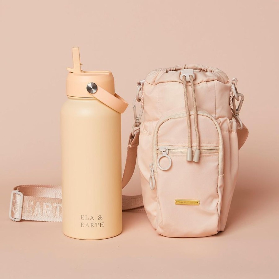 Ela & Earth Milky White Water Bottle Bag + Butter Yellow Water Bottle (1000Ml / 34 | Water Bottle Bags