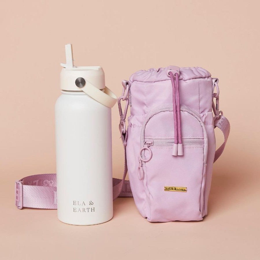 Ela & Earth Lilac Water Bottle Bag + White Water Bottle (1000Ml / 34Oz) Set | Water Bottle Bags