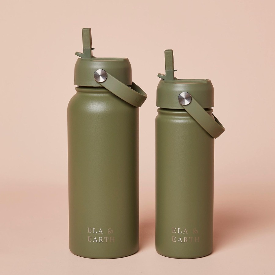 Ela & Earth Olive-Green Insulated Water Bottle Set | Drink Water Bottle Sets