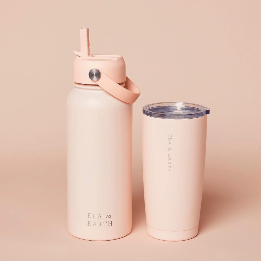 Ela & Earth Blush Pink - 1 Litre Water Bottle + 20Oz Tumbler Set | Drink 1 Litre Water Bottle + Tumbler Set