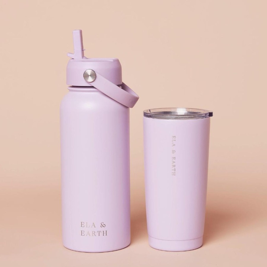 Ela & Earth Lilac - 1 Litre Water Bottle + 20Oz Tumbler Set | Drink 1 Litre Water Bottle + Tumbler Set